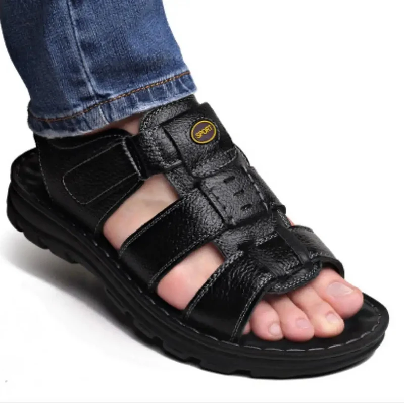 Comfortable Men's Leather Sandals with Straps