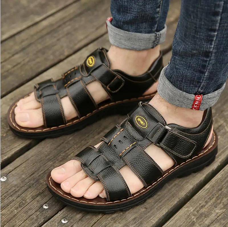 Comfortable Men's Leather Sandals with Straps