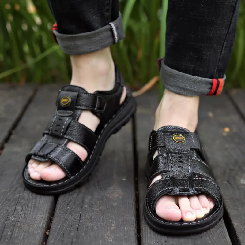 Comfortable Men's Leather Sandals with Straps
