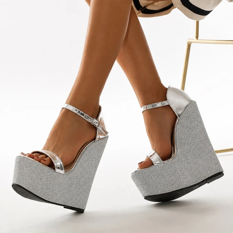 Silver and Glitter Platform Style Sandal