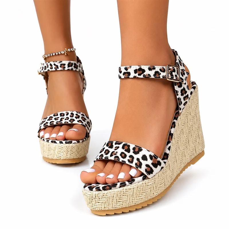 Leopard Wedge Sandal with Strap