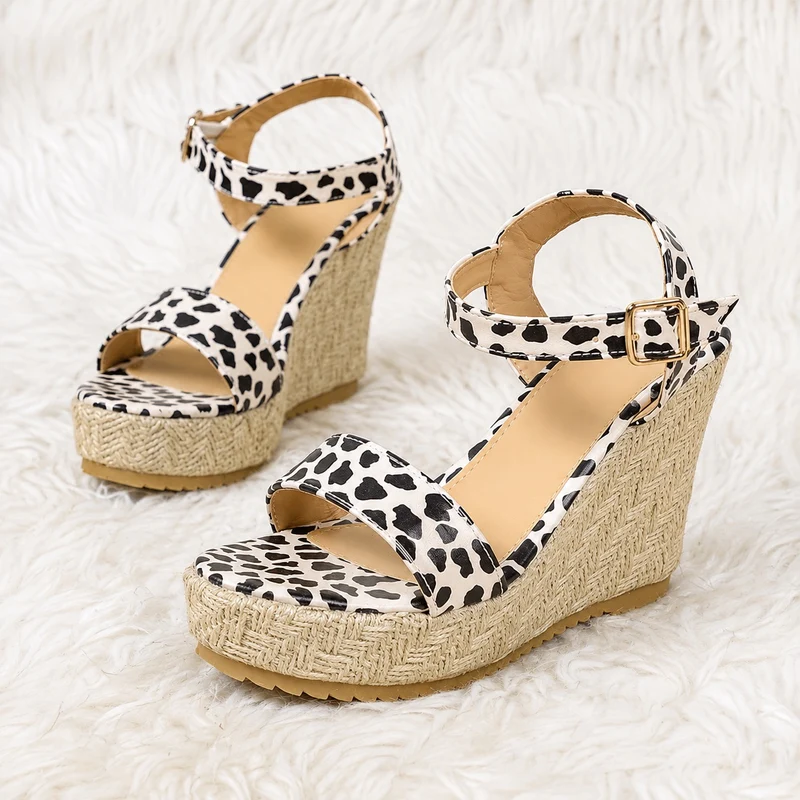 Leopard Wedge Sandal with Strap