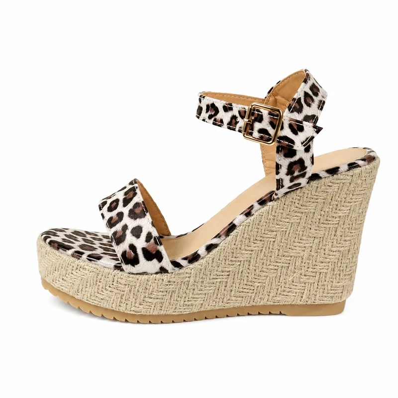 Leopard Wedge Sandal with Strap