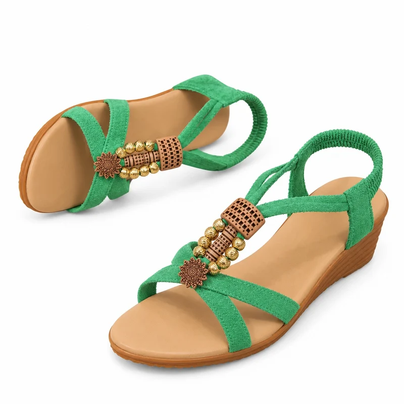 Women's Green Sandal with Elastic Band