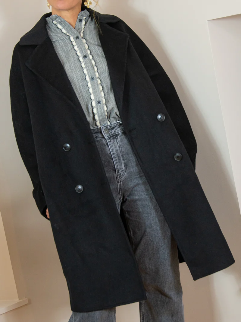Manteau mi-long noir en laine MARCELINE