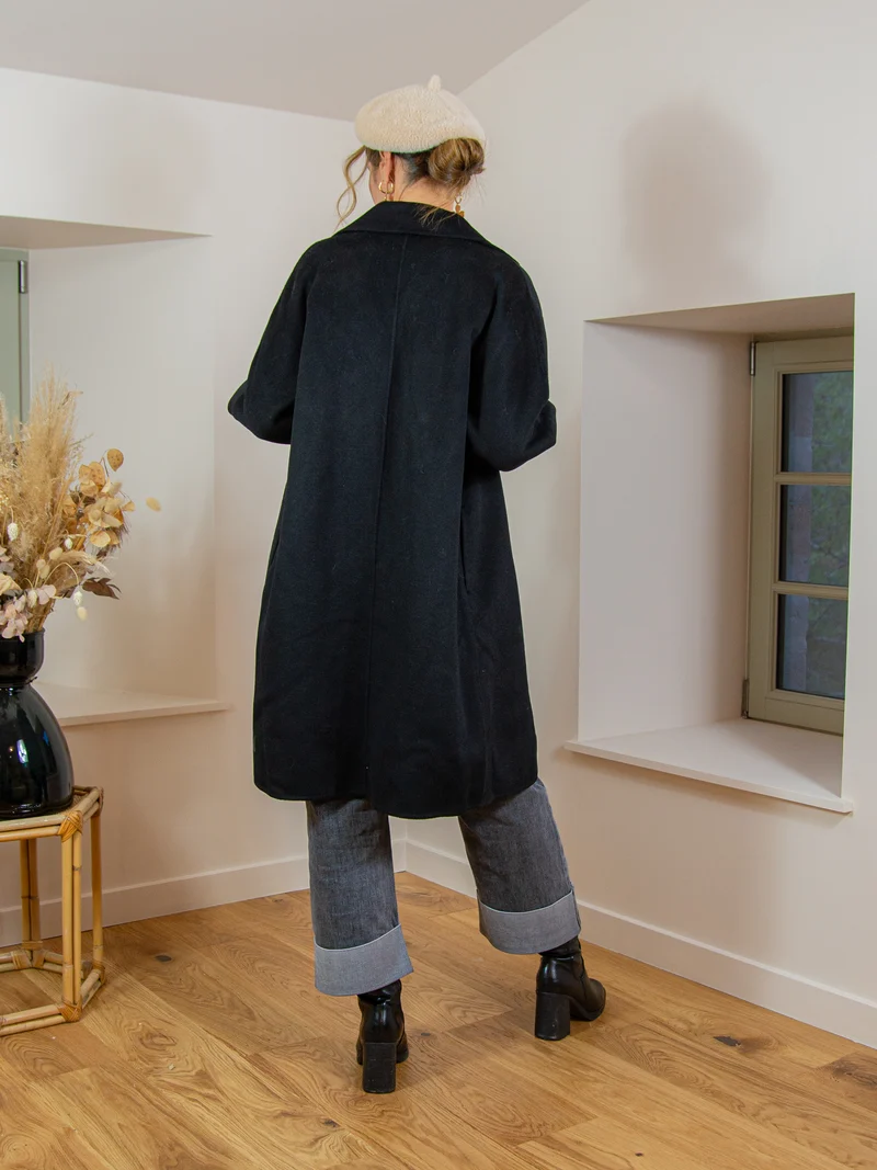 Manteau mi-long noir en laine MARCELINE