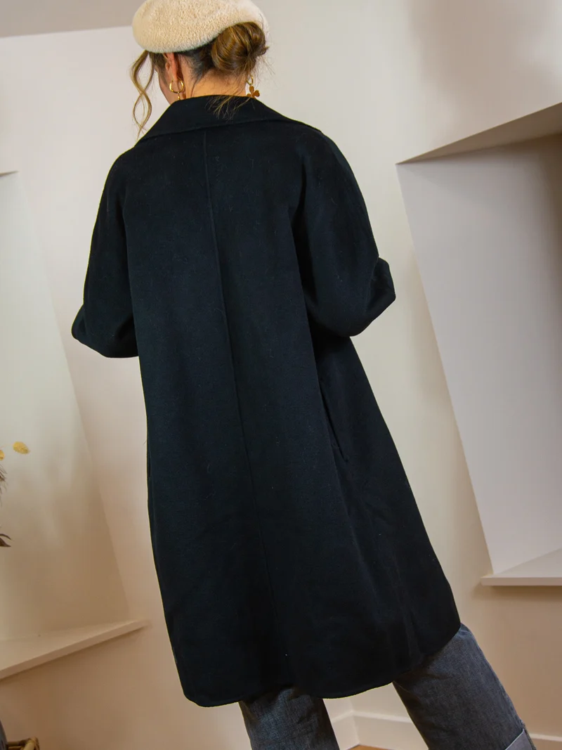 Manteau mi-long noir en laine MARCELINE