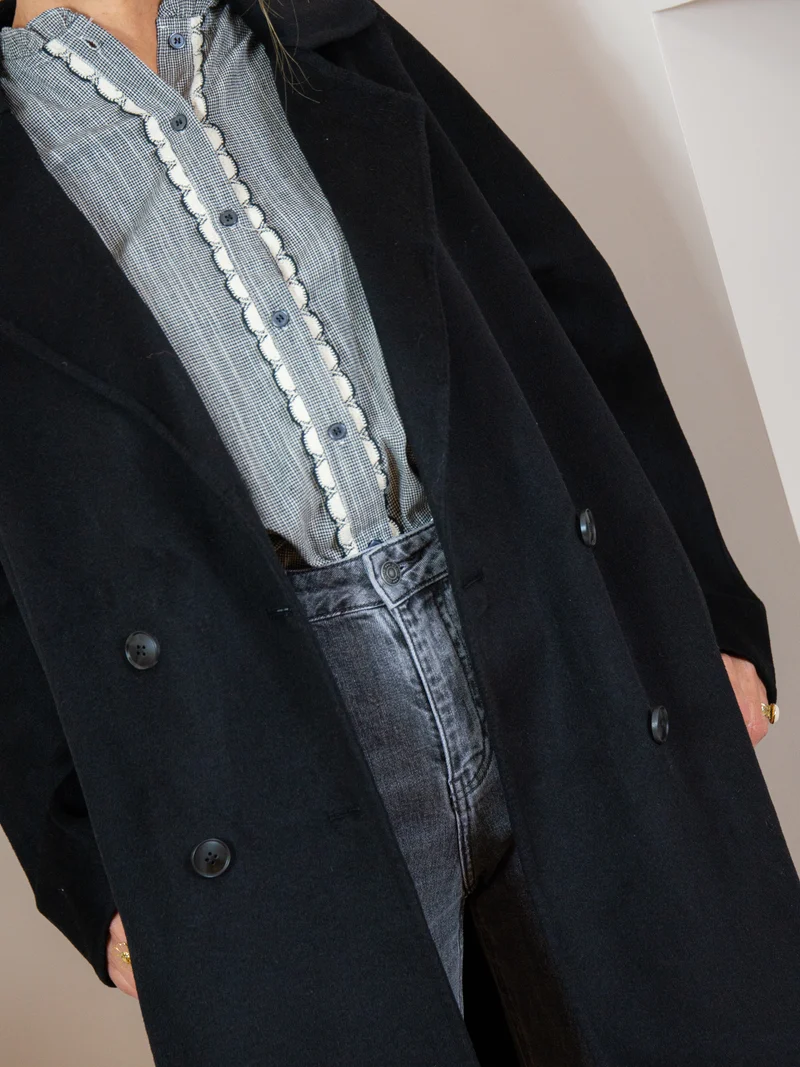 Manteau mi-long noir en laine MARCELINE