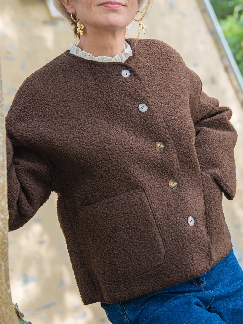 Veste chocolat effet mouton retourné AELIA