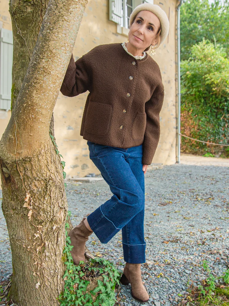 Veste chocolat effet mouton retourné AELIA