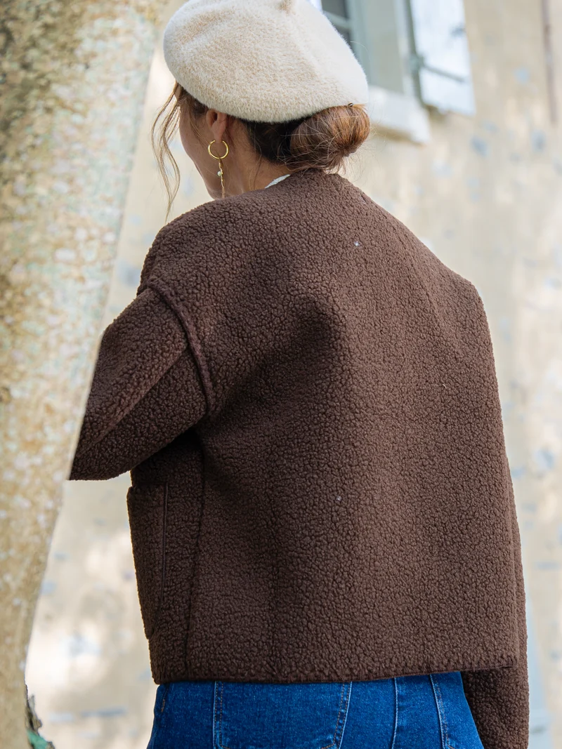 Veste chocolat effet mouton retourné AELIA