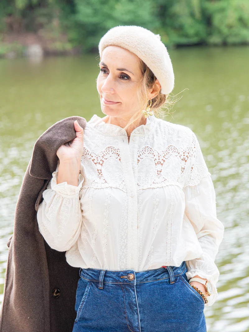 Chemise écru broderies florales INAYA