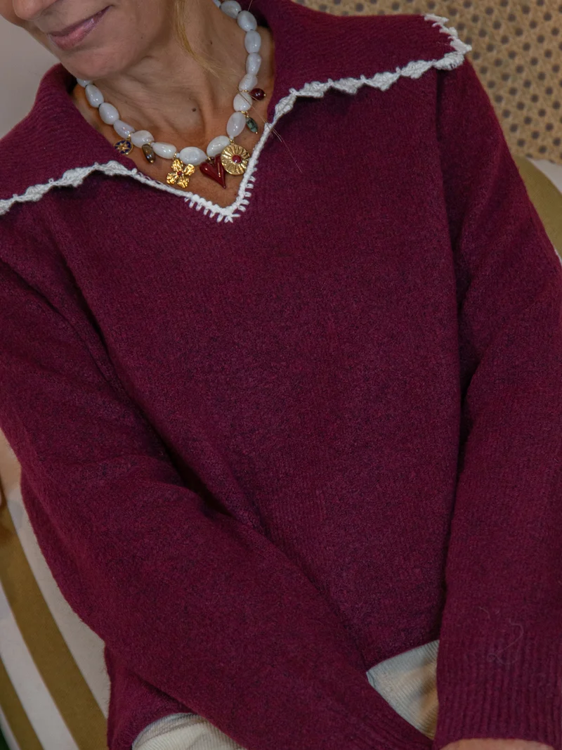 Pull bordeaux col polo ROMY