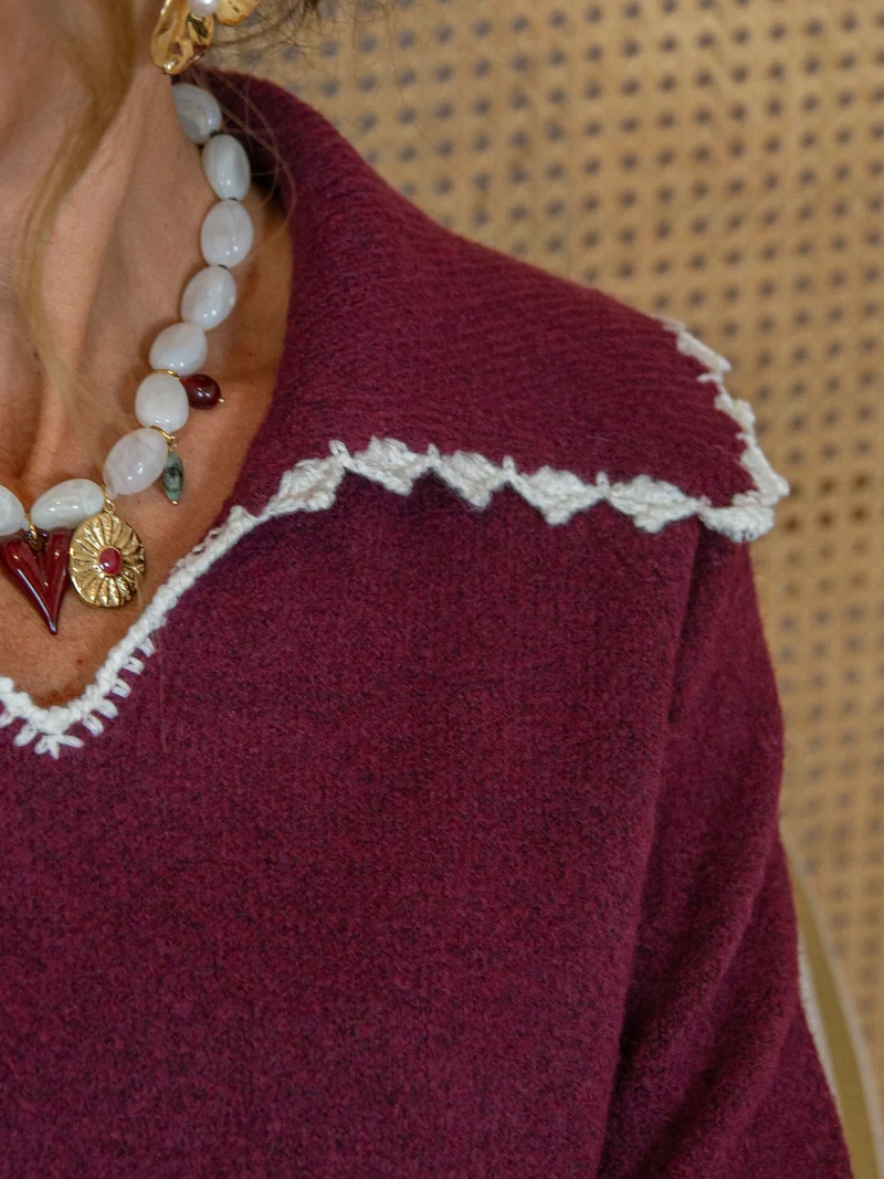 Pull bordeaux col polo ROMY