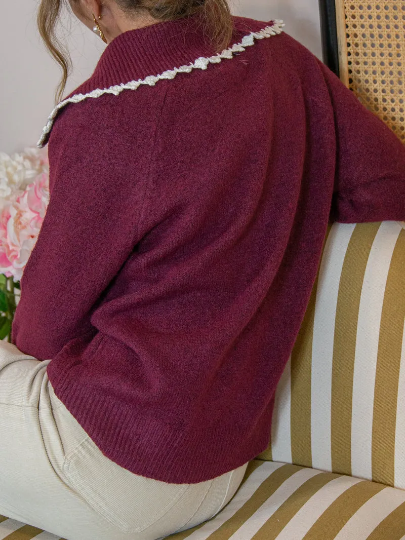 Pull bordeaux col polo ROMY