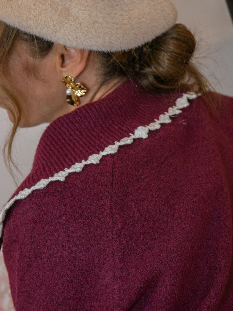 Pull bordeaux col polo ROMY