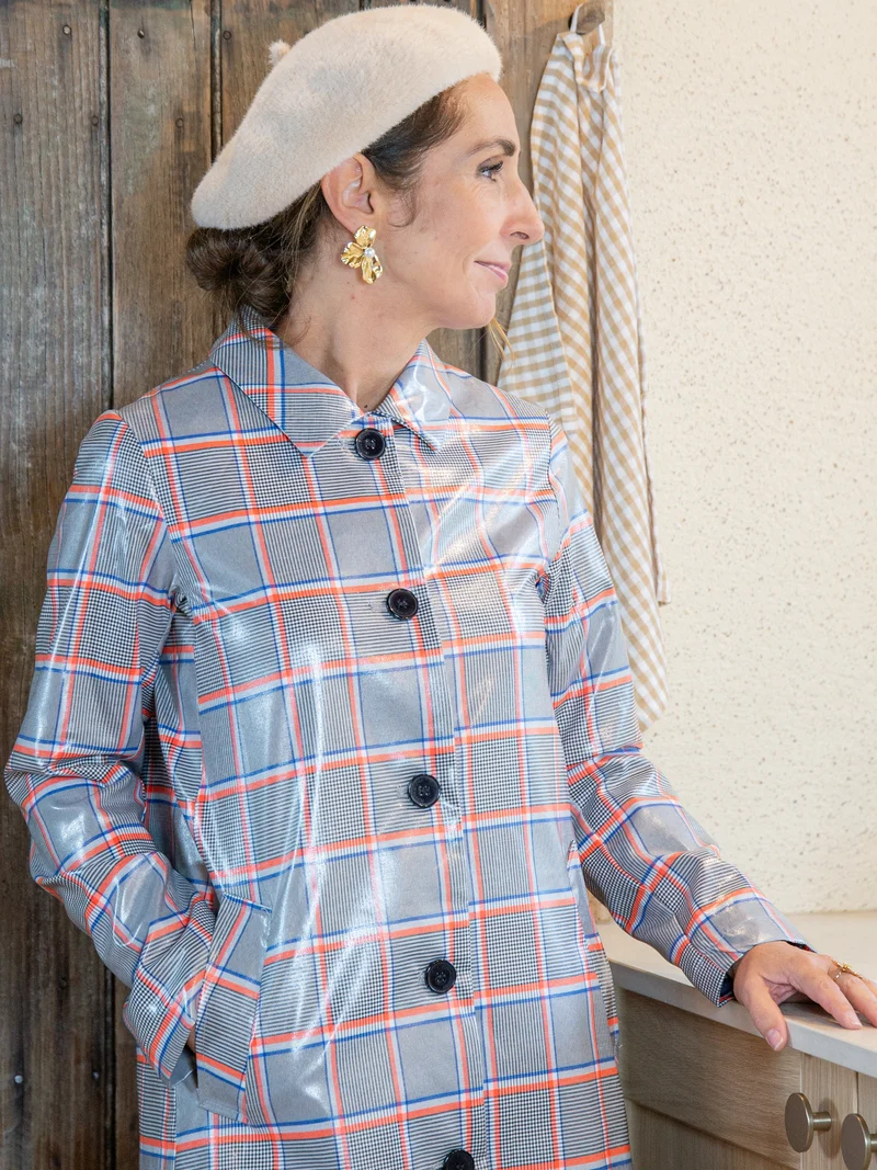 Caban écossais enduit gris, orange et marine n°175 Hippocampe
