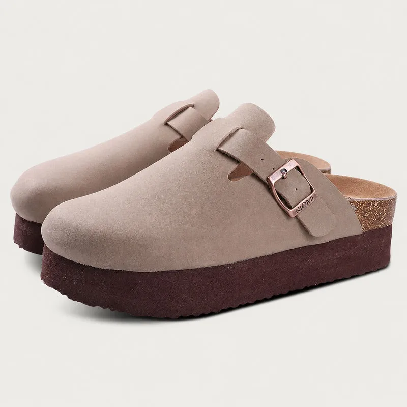 Women's Suede Effect Clog Sandal with Thick Sole