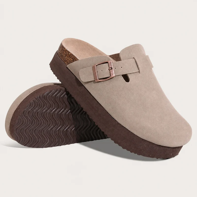 Women's Suede Effect Clog Sandal with Thick Sole
