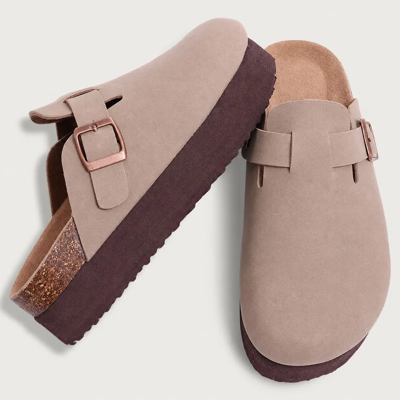 Women's Suede Effect Clog Sandal with Thick Sole