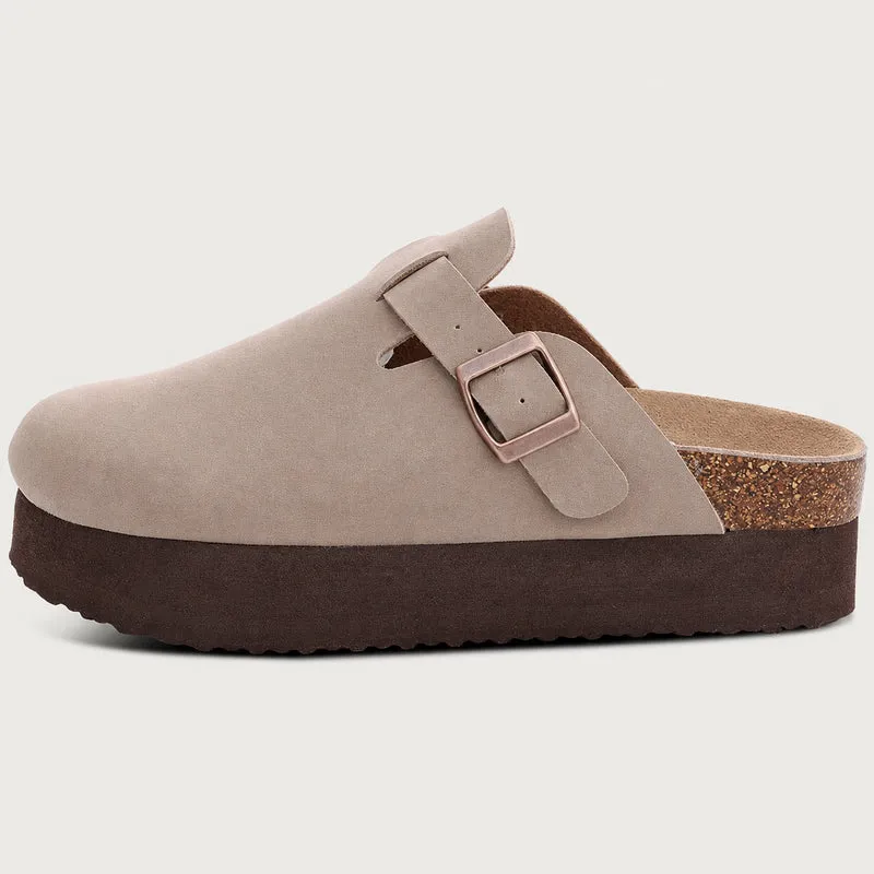 Women's Suede Effect Clog Sandal with Thick Sole