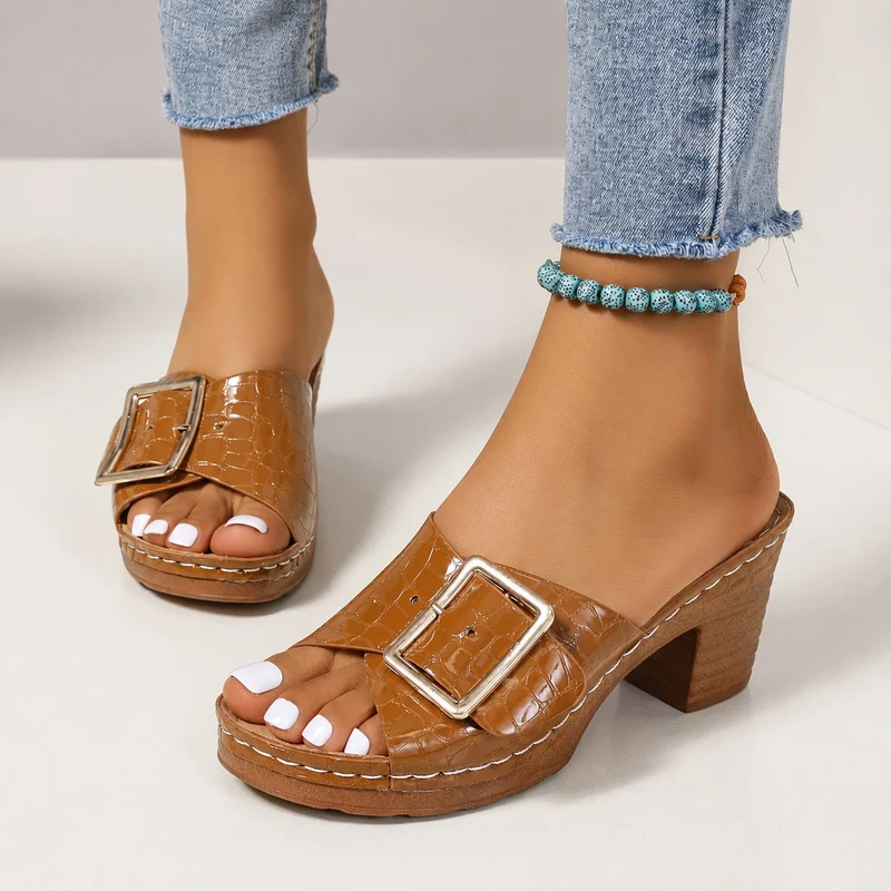 Women's Clog Sandal with Faux Leather Strap