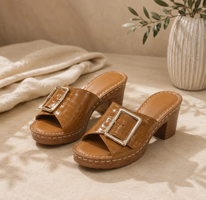 Women's Clog Sandal with Faux Leather Strap