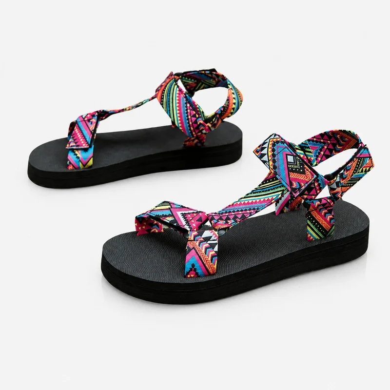 Women's Designer Scratch Sandal with Multicolored Patterned Straps