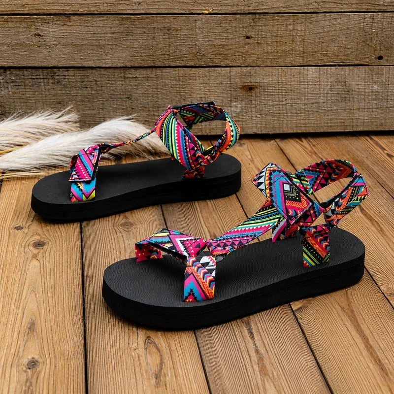 Women's Designer Scratch Sandal with Multicolored Patterned Straps