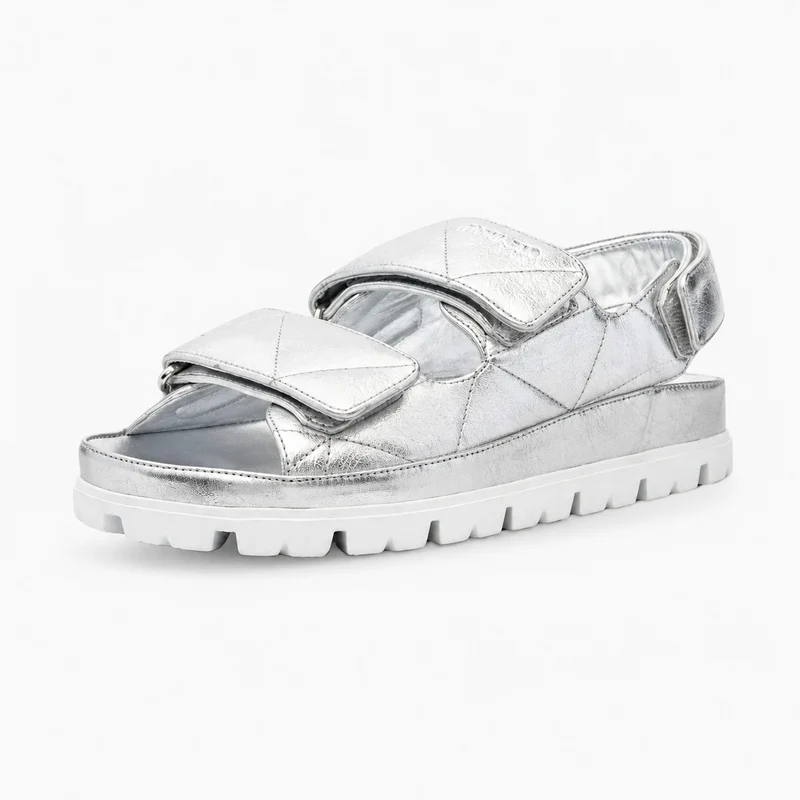 Women's Silver and Shiny Scratch Sandal