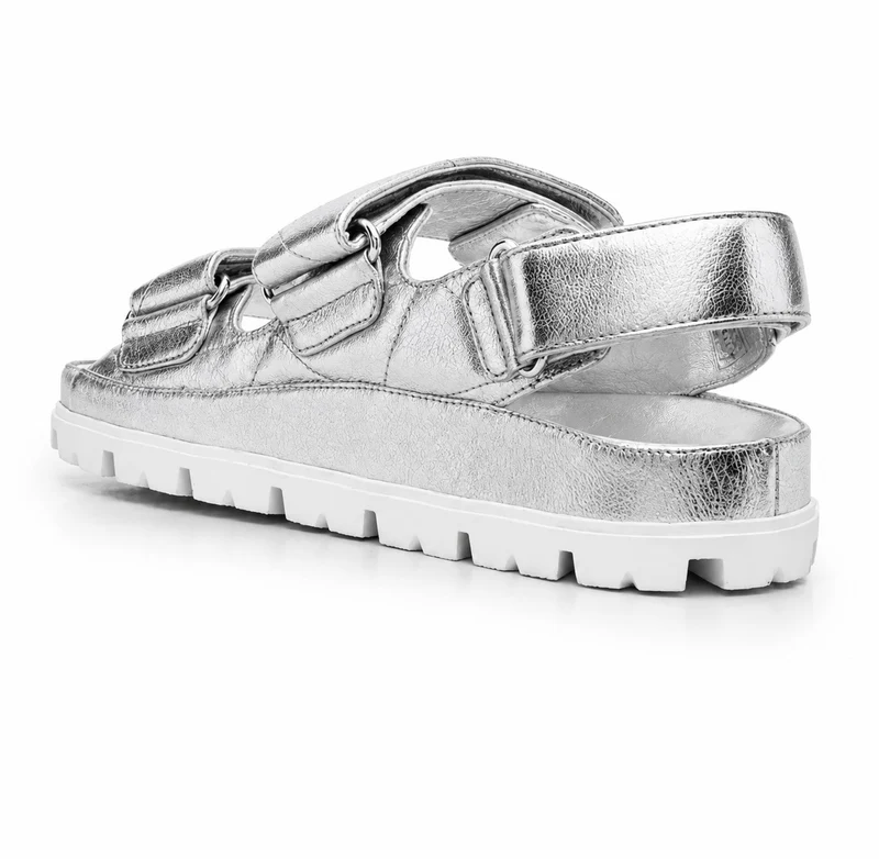 Women's Silver and Shiny Scratch Sandal