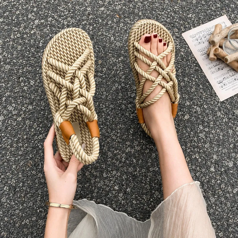Thong Style Sandal with Braided Rope Straps