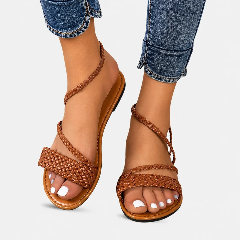 Thong Style Sandal with Straps and Small Heel