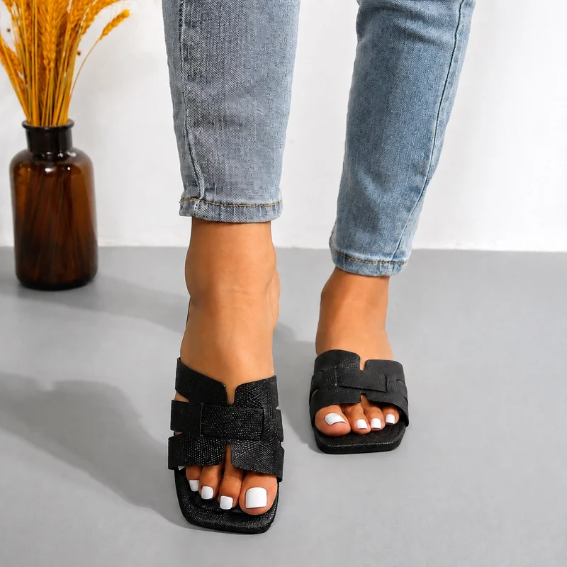 Black and Designer Thong Style Sandal