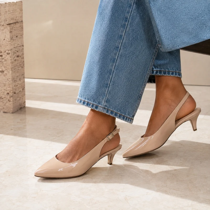 Women's 5 - 7 cm Beige High Heel Sandal in Pump Style with Strap