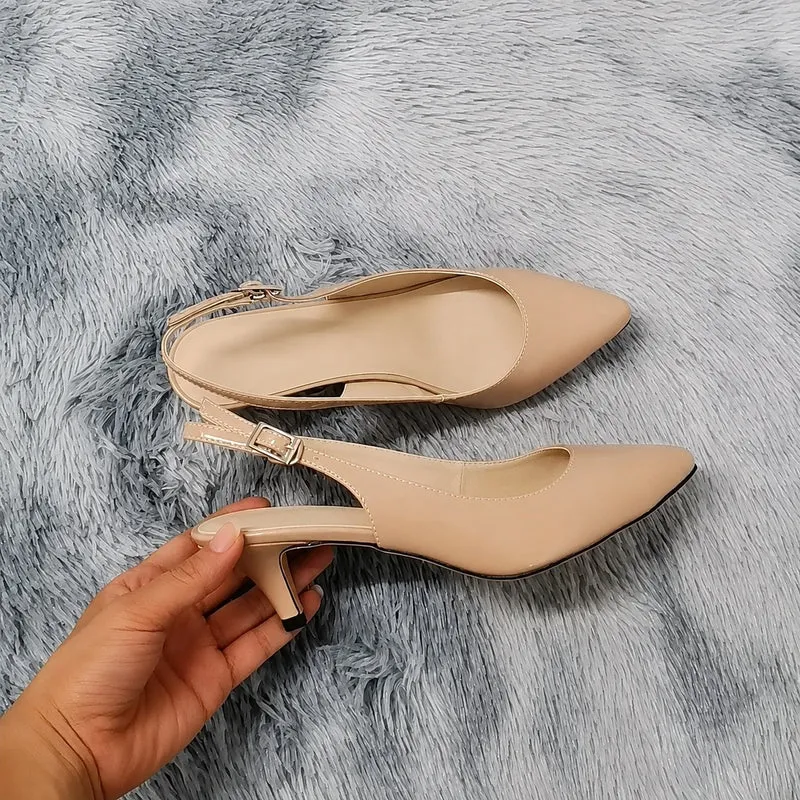 Women's 5 - 7 cm Beige High Heel Sandal in Pump Style with Strap