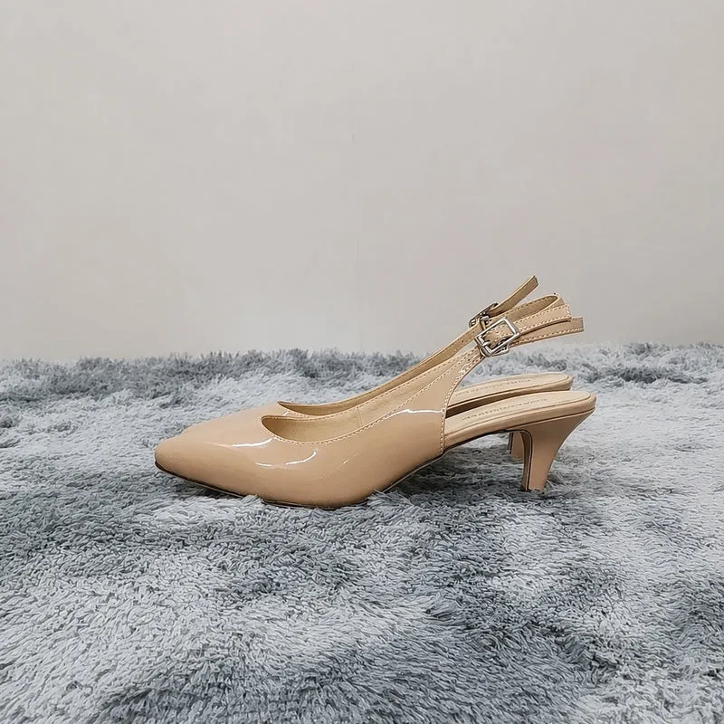 Women's 5 - 7 cm Beige High Heel Sandal in Pump Style with Strap