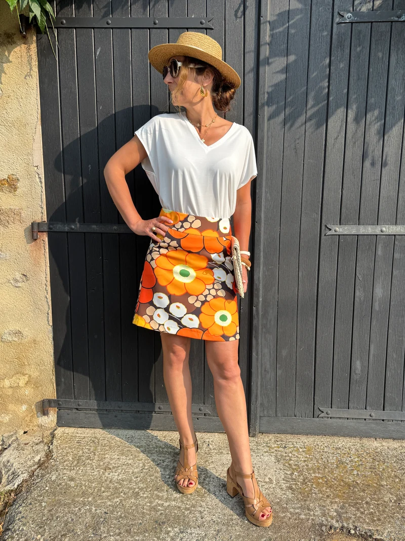 Jupe SEVENTIES n°136 orange et marron Hippocampe