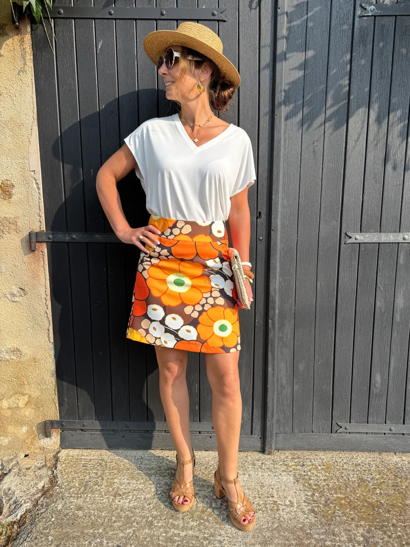 Jupe SEVENTIES n°136 orange et marron Hippocampe