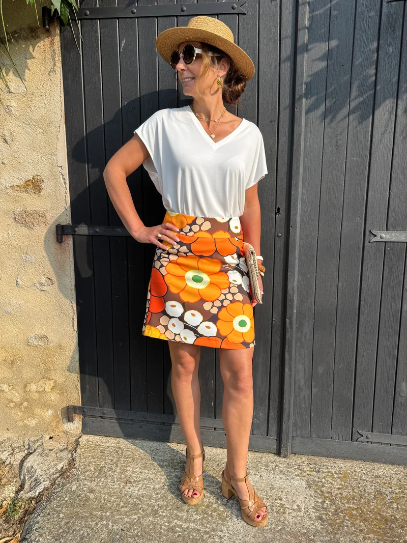 Jupe SEVENTIES n°136 orange et marron Hippocampe