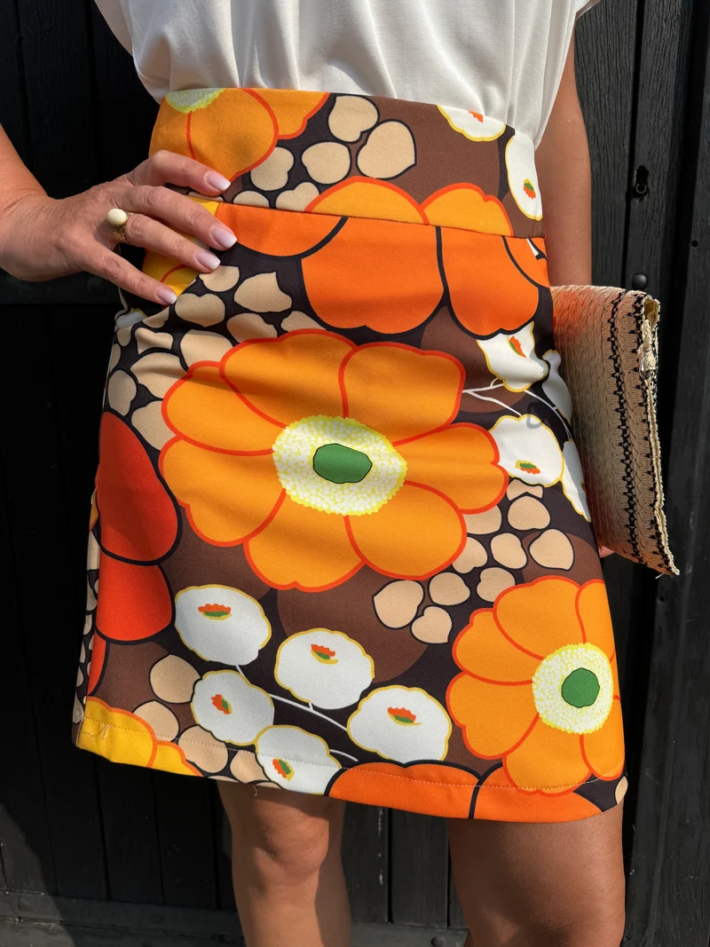 Jupe SEVENTIES n°136 orange et marron Hippocampe