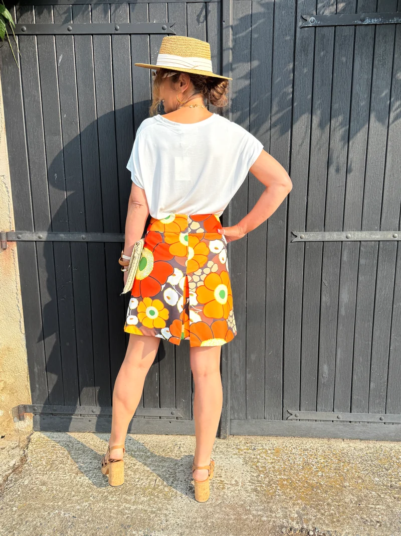 Jupe SEVENTIES n°136 orange et marron Hippocampe