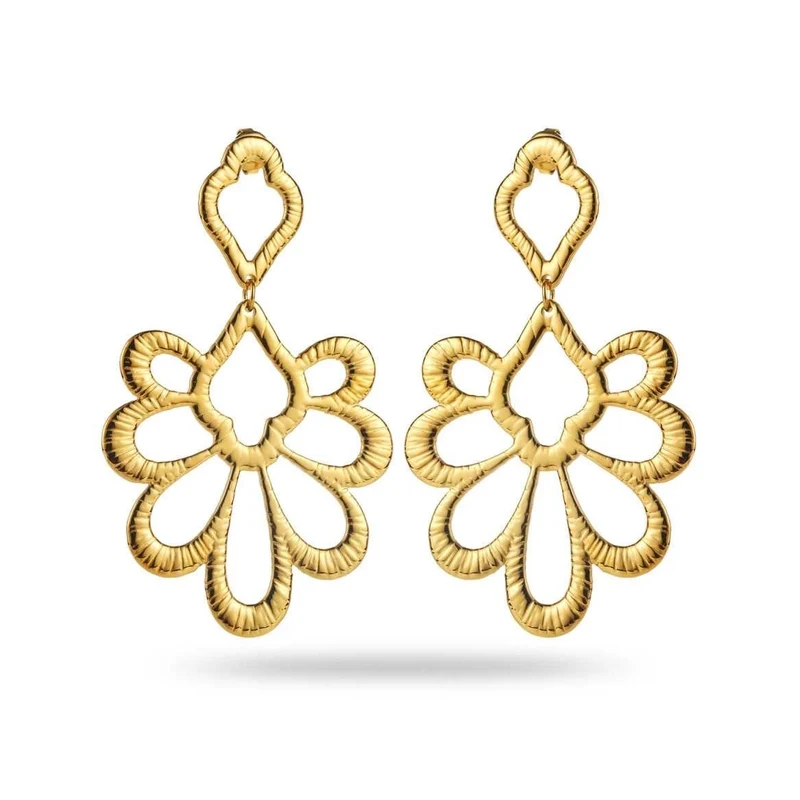 Boucles d’oreilles pendantes dorées en forme de pétales de fleurs
