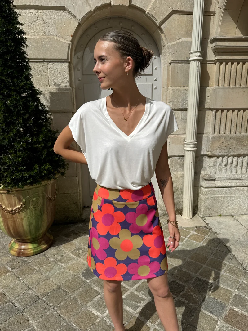 Jupe MARGUERITE SEVENTIES fuchsia et kaki Hippocampe