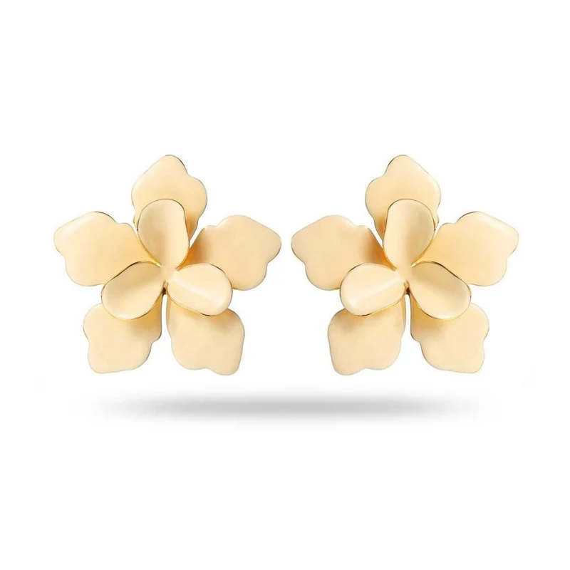 Boucles d’oreilles fleur écru en acier inoxydable doré