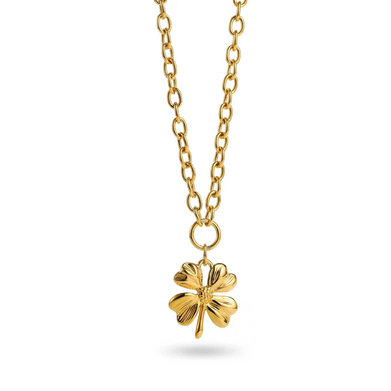 Collier doré en maille acier inoxydable avec fleur centrale