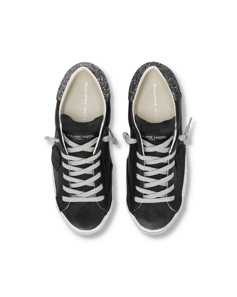 Sneakers Prsx Women with Glitter heel tab, Black Grey