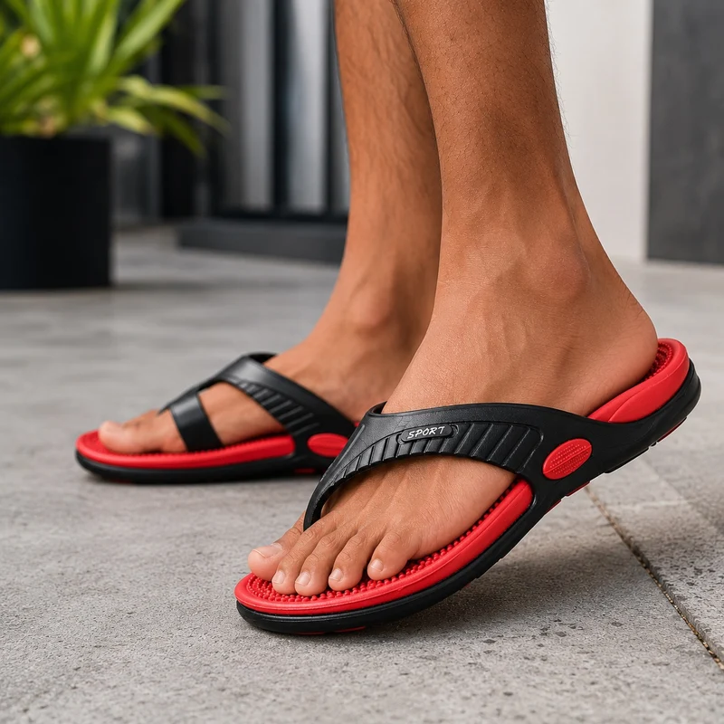 Men's Flip-Flop Style Beach Sandal with Massaging Sole
