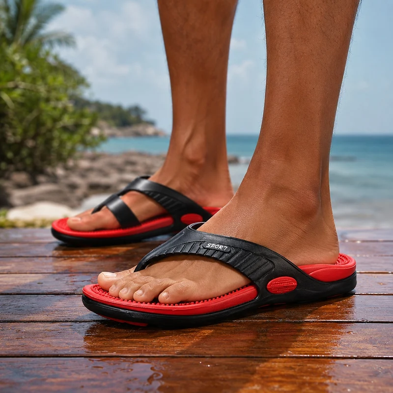 Men's Flip-Flop Style Beach Sandal with Massaging Sole