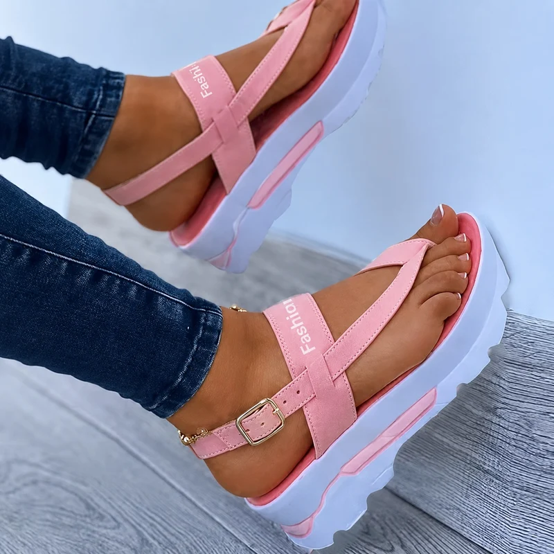 Women's Platform Sandal with Gold Buckle on the Side